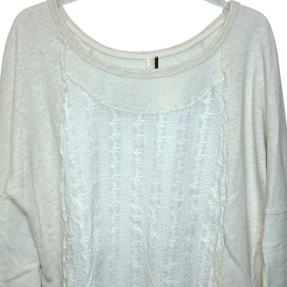 Free People Mix Media Tunic Pullover Sweatshirt Top Sz Medium Cream Oversized - Picture 6 of 15